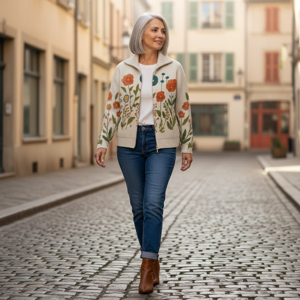 Andrea | Cardigan con Design di Fiori Selvatici