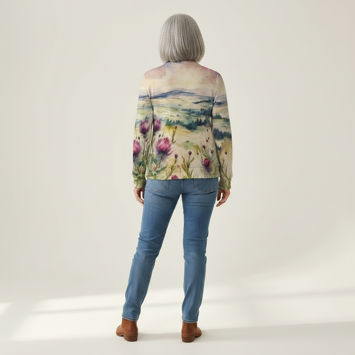 Heike | Cardigan con design di cardo e paesaggio