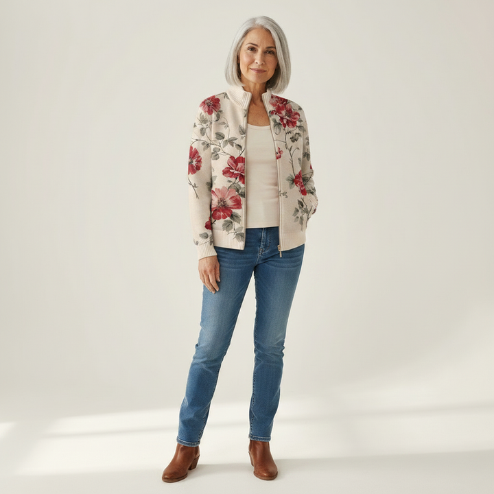 Monika | Cardigan con Stampa di Rose Vintage