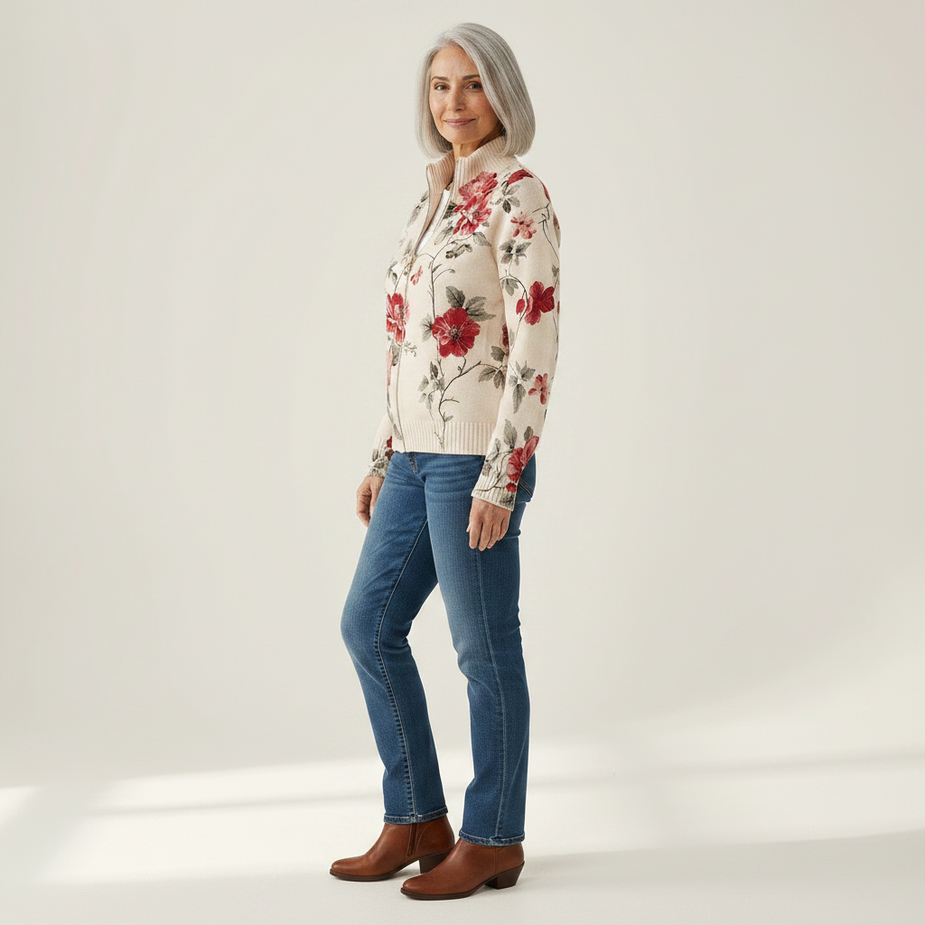 Monika | Cardigan con Stampa di Rose Vintage