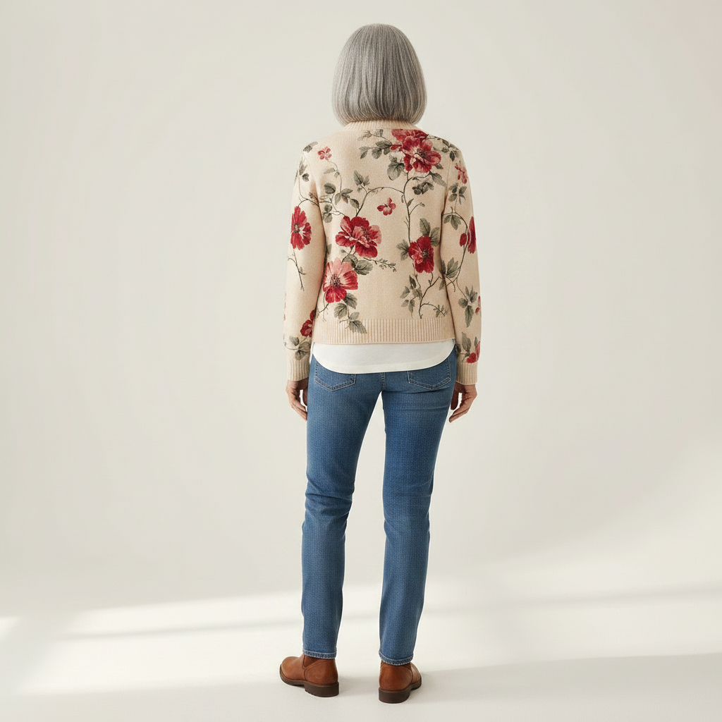 Monika | Cardigan con Stampa di Rose Vintage