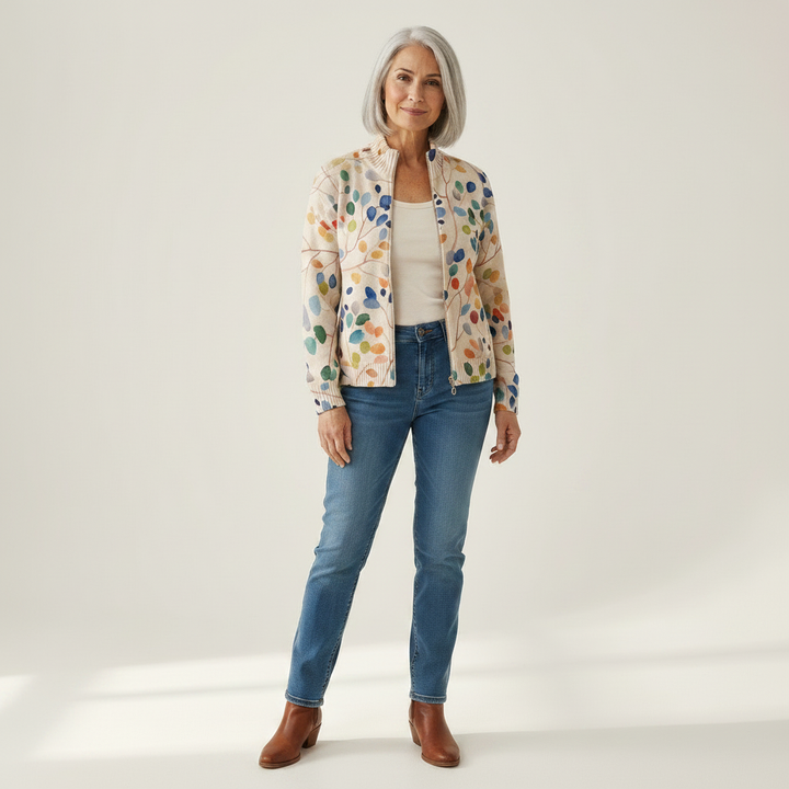 Anja | Cardigan con design di foglie multicolori