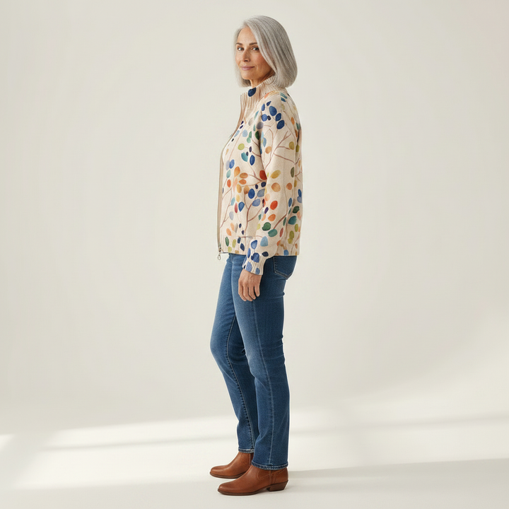 Anja | Cardigan con design di foglie multicolori