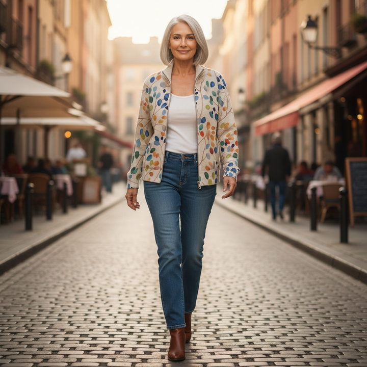 Anja | Cardigan con design di foglie multicolori