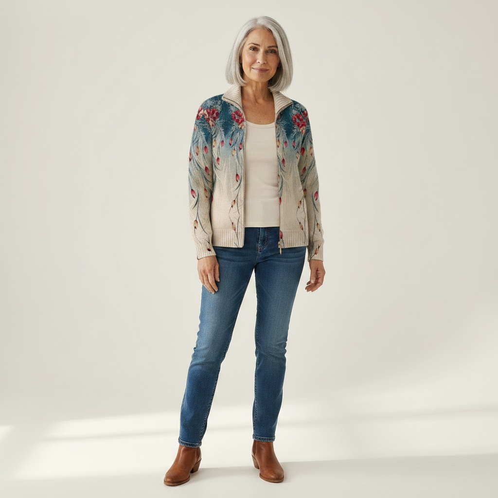 Martina | Cardigan con Design di Piuma di Pavone
