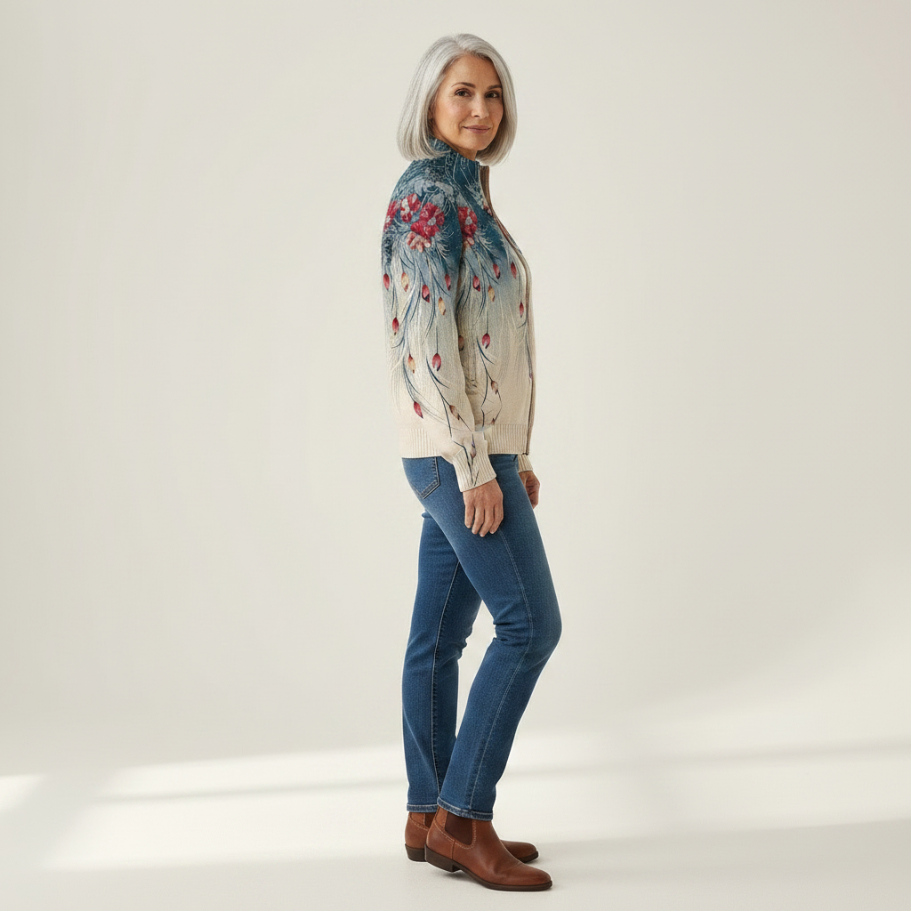 Martina | Cardigan con Design di Piuma di Pavone