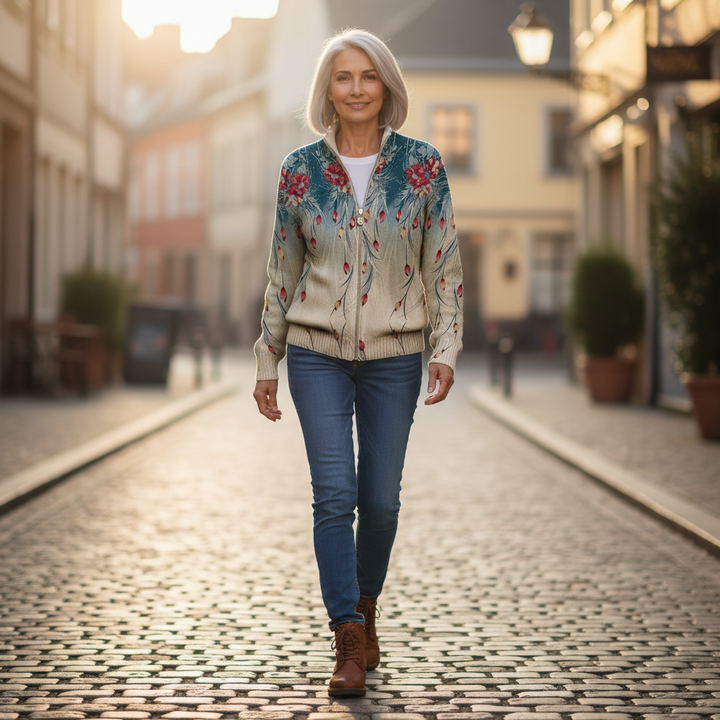 Martina | Cardigan con Design di Piuma di Pavone