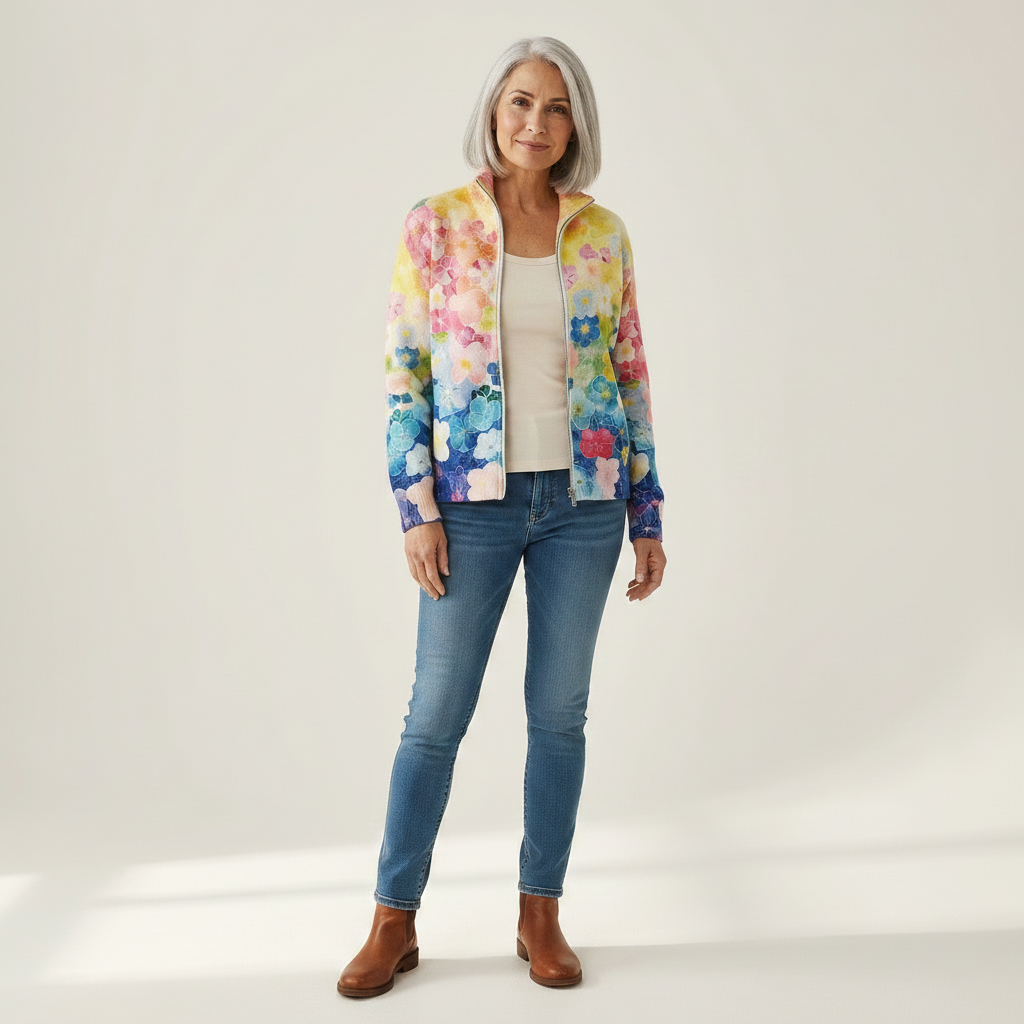 Ursula | Cardigan con Stampa Floreale Acquerellata