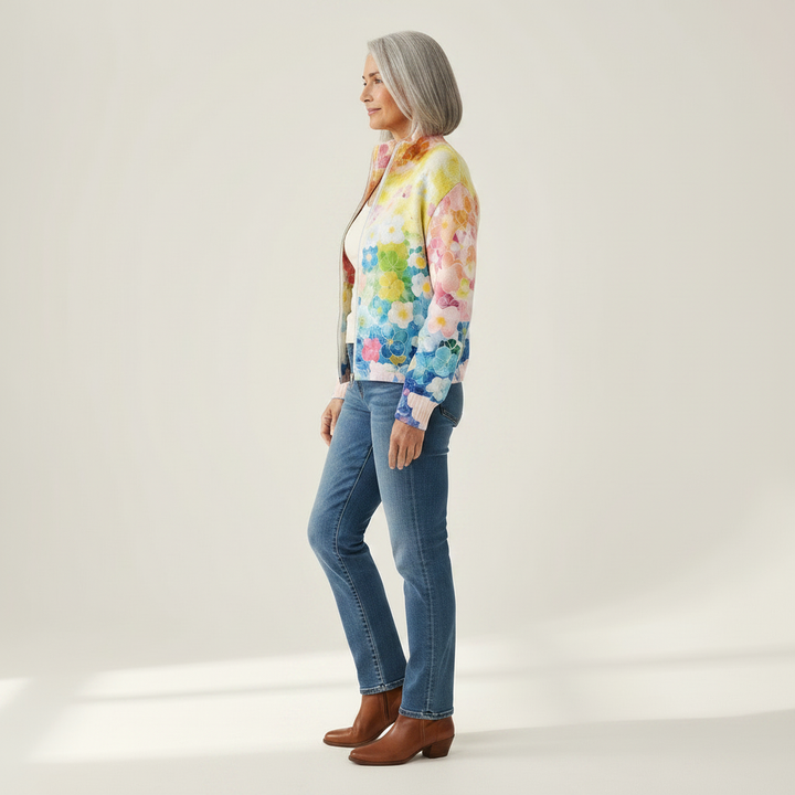 Ursula | Cardigan con Stampa Floreale Acquerellata