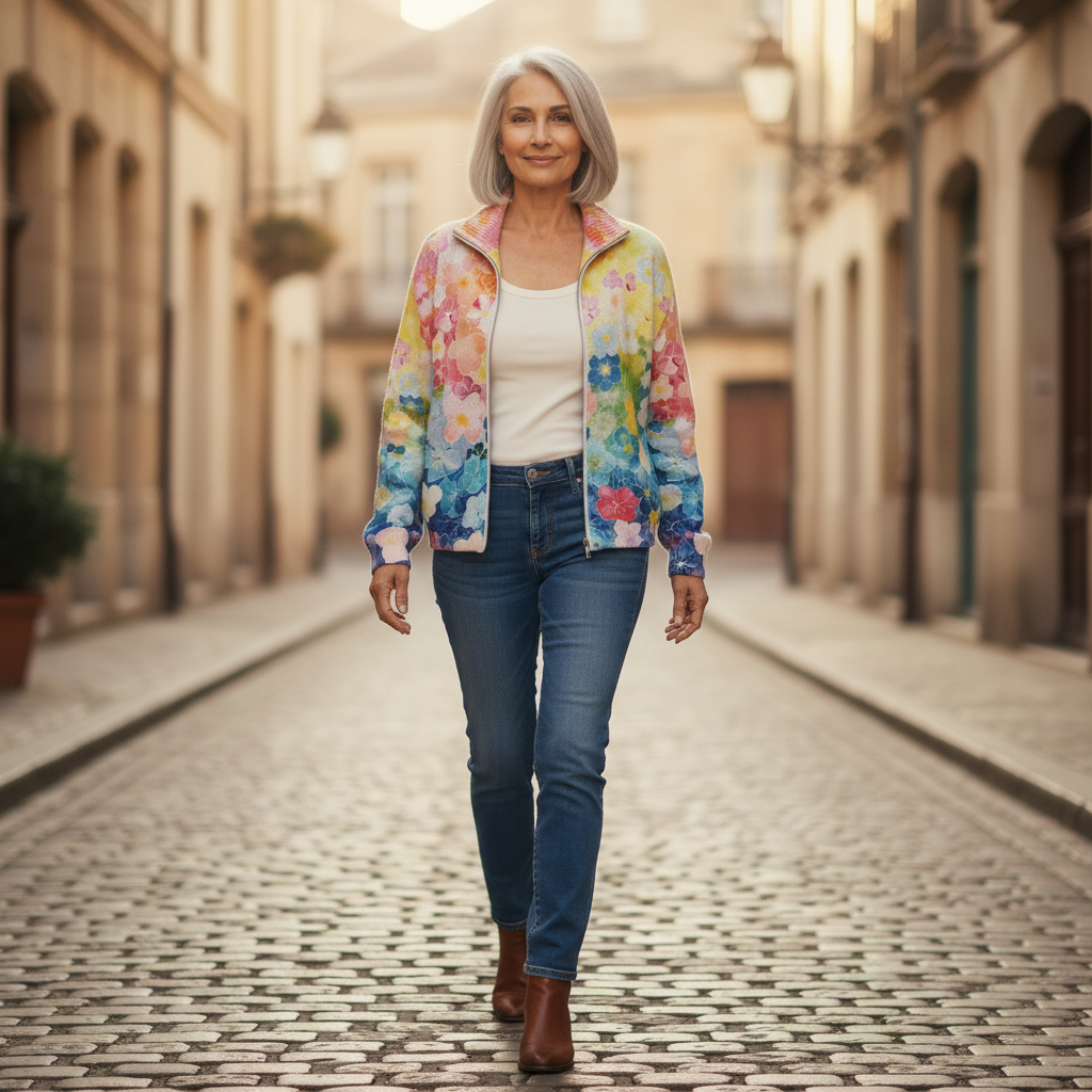 Ursula | Cardigan con Stampa Floreale Acquerellata
