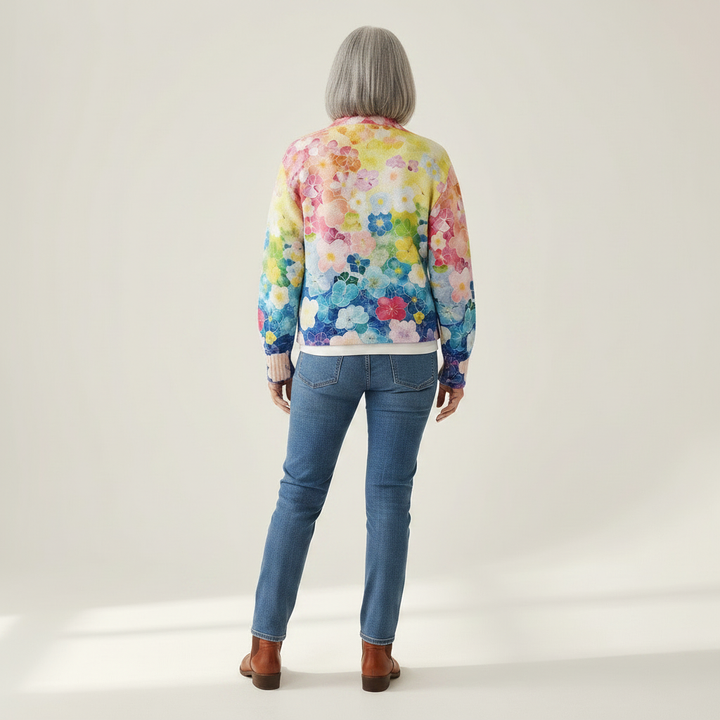 Ursula | Cardigan con Stampa Floreale Acquerellata