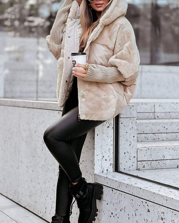 Simona | Giacca Teddy con Cappuccio e Inserti Imbottiti