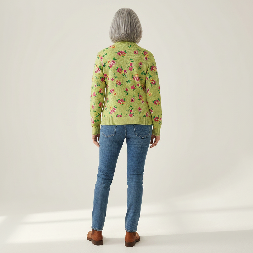 Elke | Giacca Verde a Maglia con Motivo Floreale