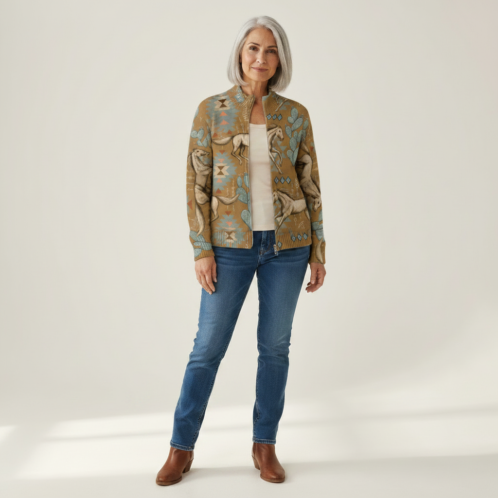 Brigitte | Cardigan con design di cavalli e cactus