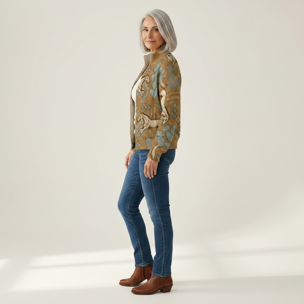 Brigitte | Cardigan con design di cavalli e cactus