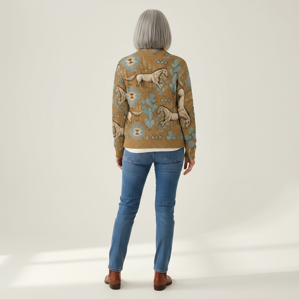 Brigitte | Cardigan con design di cavalli e cactus