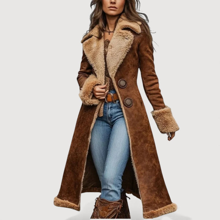 Francesca | Cappotto Lungo Effetto Montone con Interno Sherpa