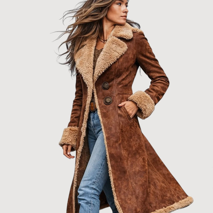 Francesca | Cappotto Lungo Effetto Montone con Interno Sherpa
