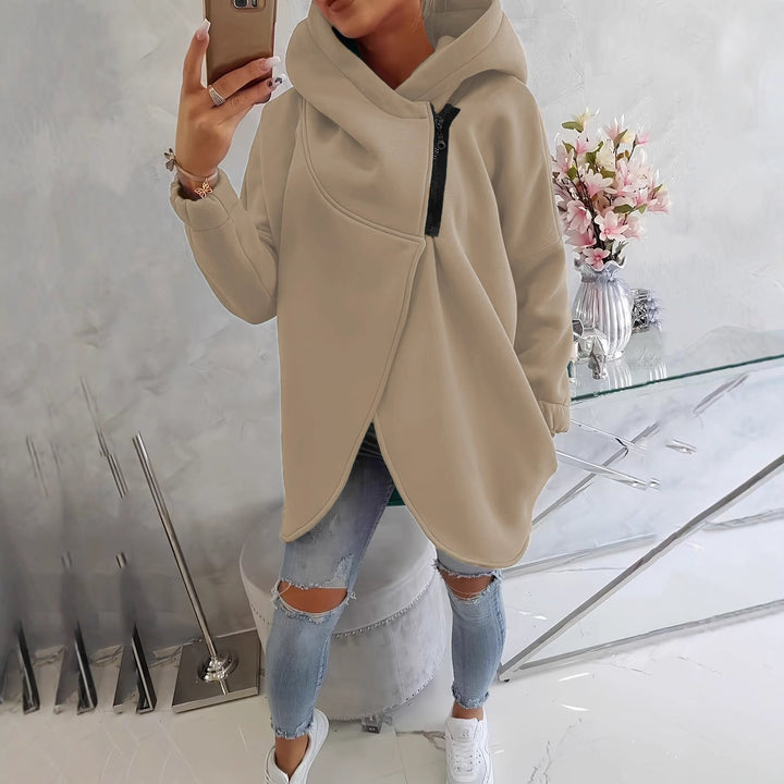 Ginevra | Felpa-Giacca Oversize con Cappuccio e Zip Asimmetrica