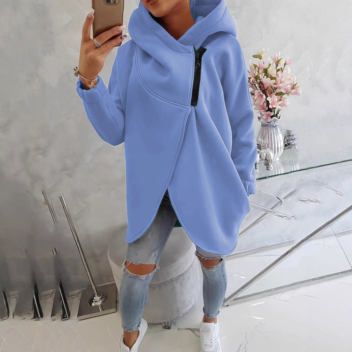 Ginevra | Felpa-Giacca Oversize con Cappuccio e Zip Asimmetrica