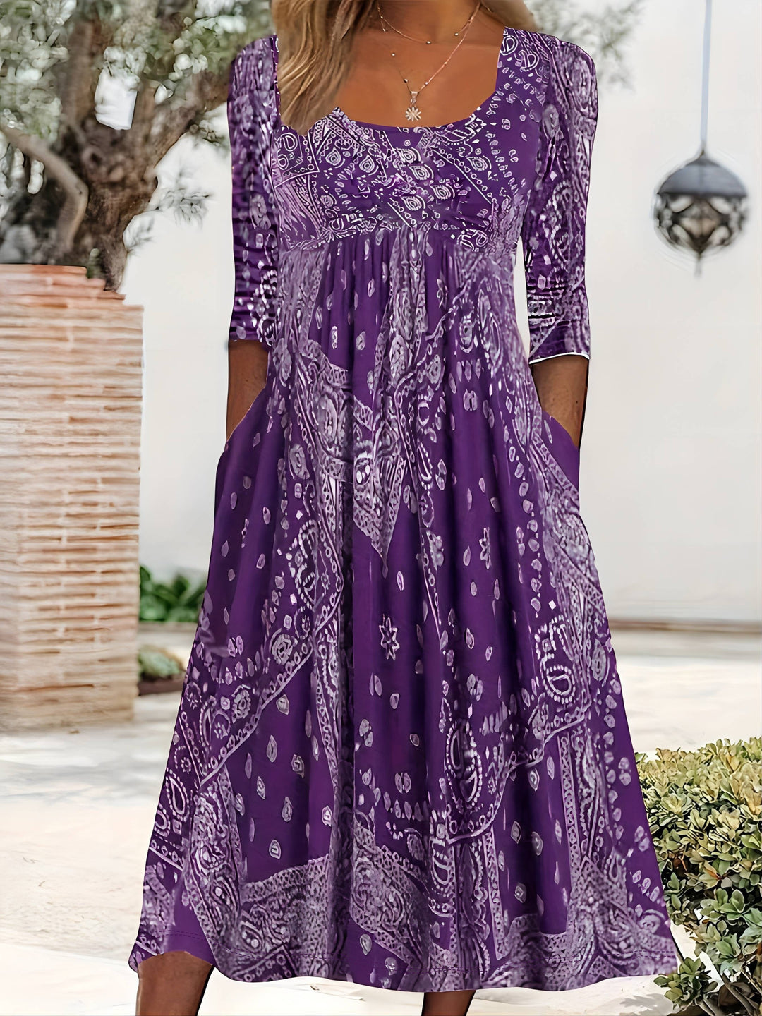 ELOWEN | Abito Midi Casual con Maniche Lunghe
