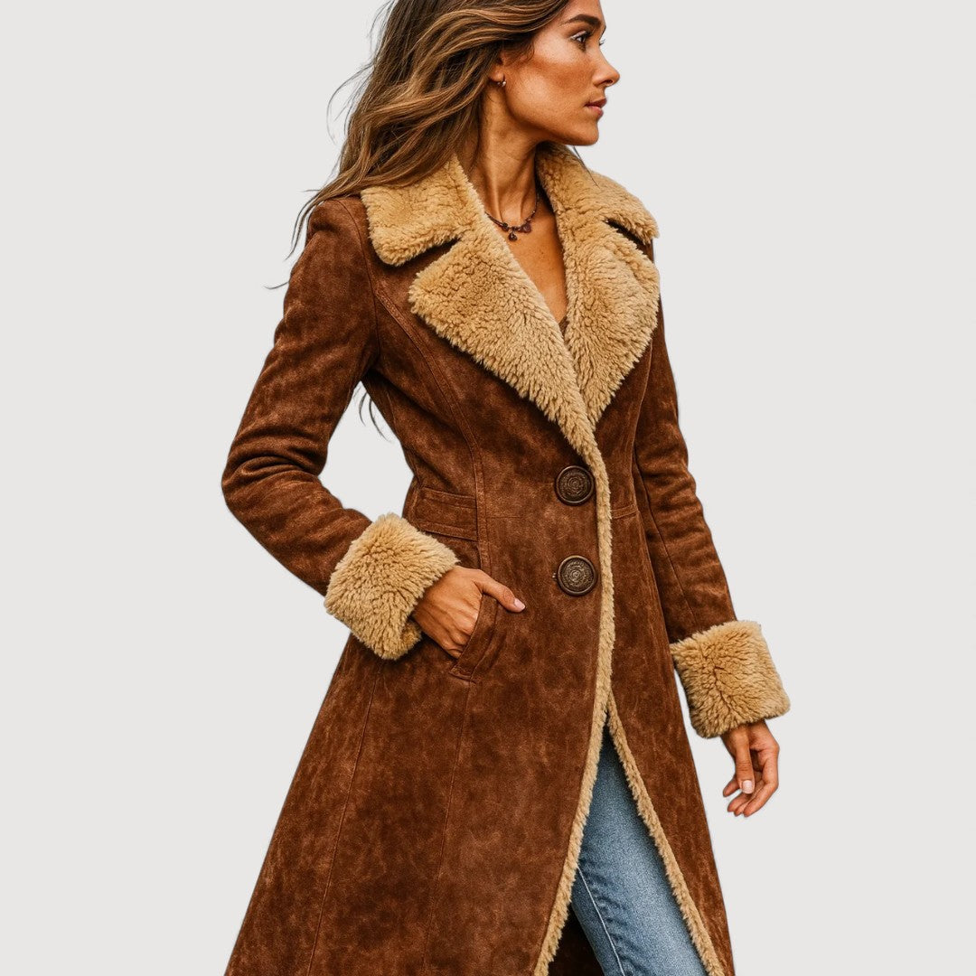 Francesca | Cappotto Lungo Effetto Montone con Interno Sherpa