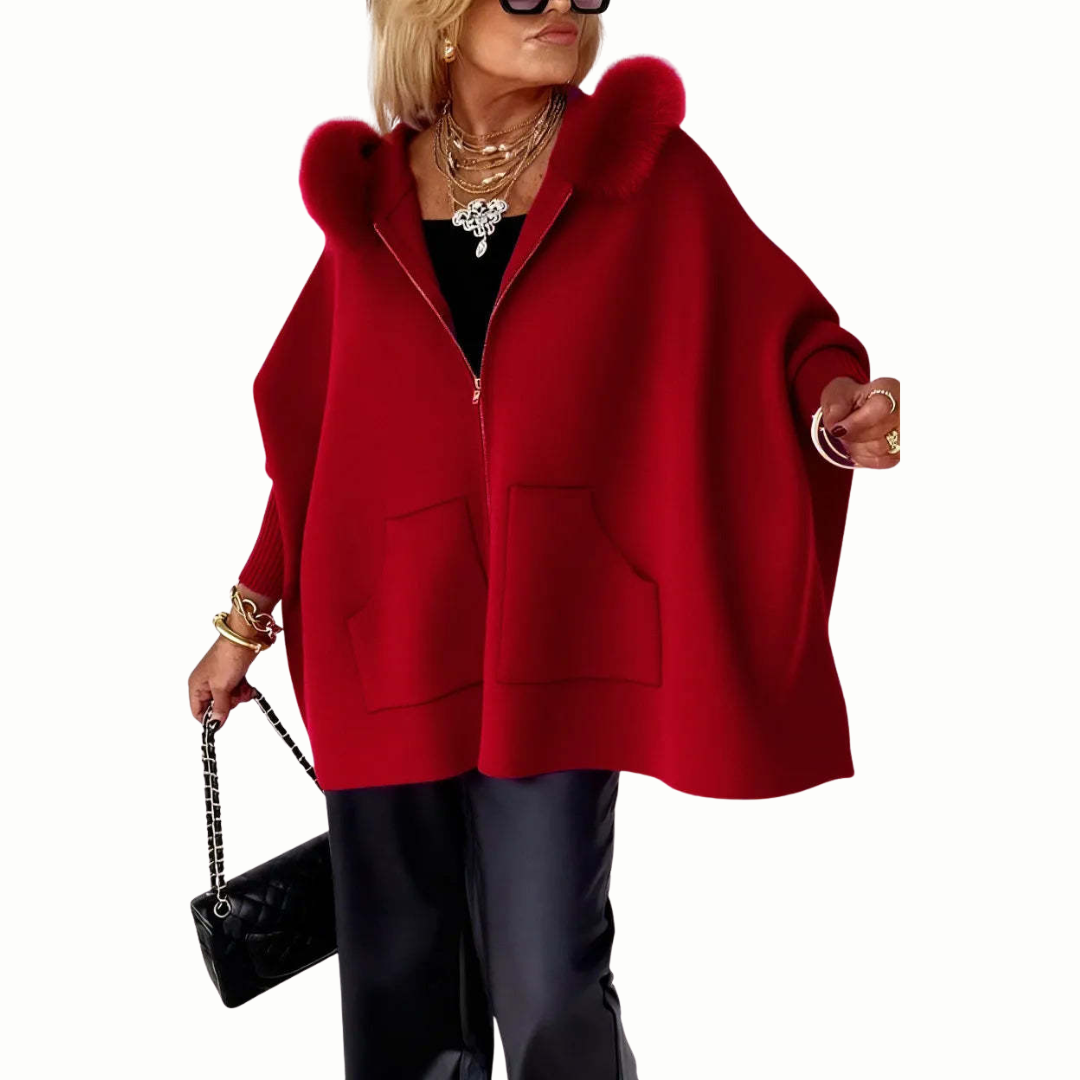 Carlotta | Poncho con Cappuccio in Pelliccia Ecologica
