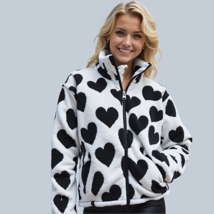 Ottavia | Giacca Teddy Reversibile con Motivo a Cuori