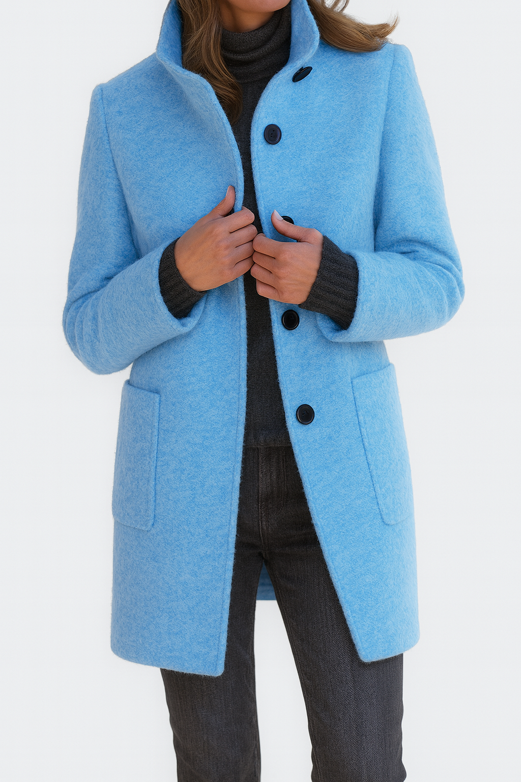 Marta | Cappotto Dritto con Collo Alto e Bottoni