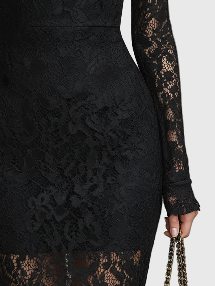 Monica | Elegante Abito Maxi Svasato in Pizzo