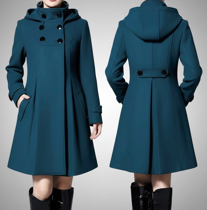 Alessia | Cappotto Svasato con Collo Alto e Bottoni Decorativi