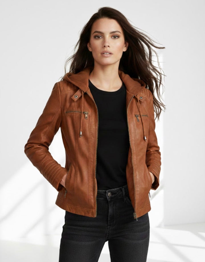 Giulia | Giacca Biker Effetto Pelle con Cappuccio