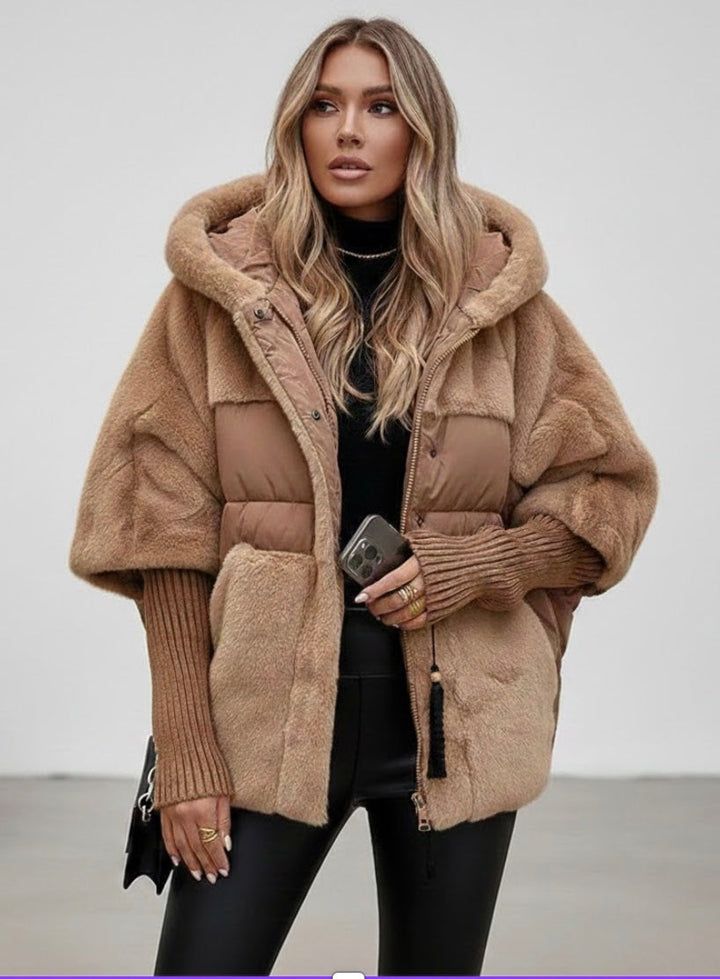 Noemi | Giacca Teddy con Inserti Imbottiti e Cappuccio