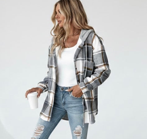 Ludovica | Giacca-Camicia a Quadri con Cappuccio