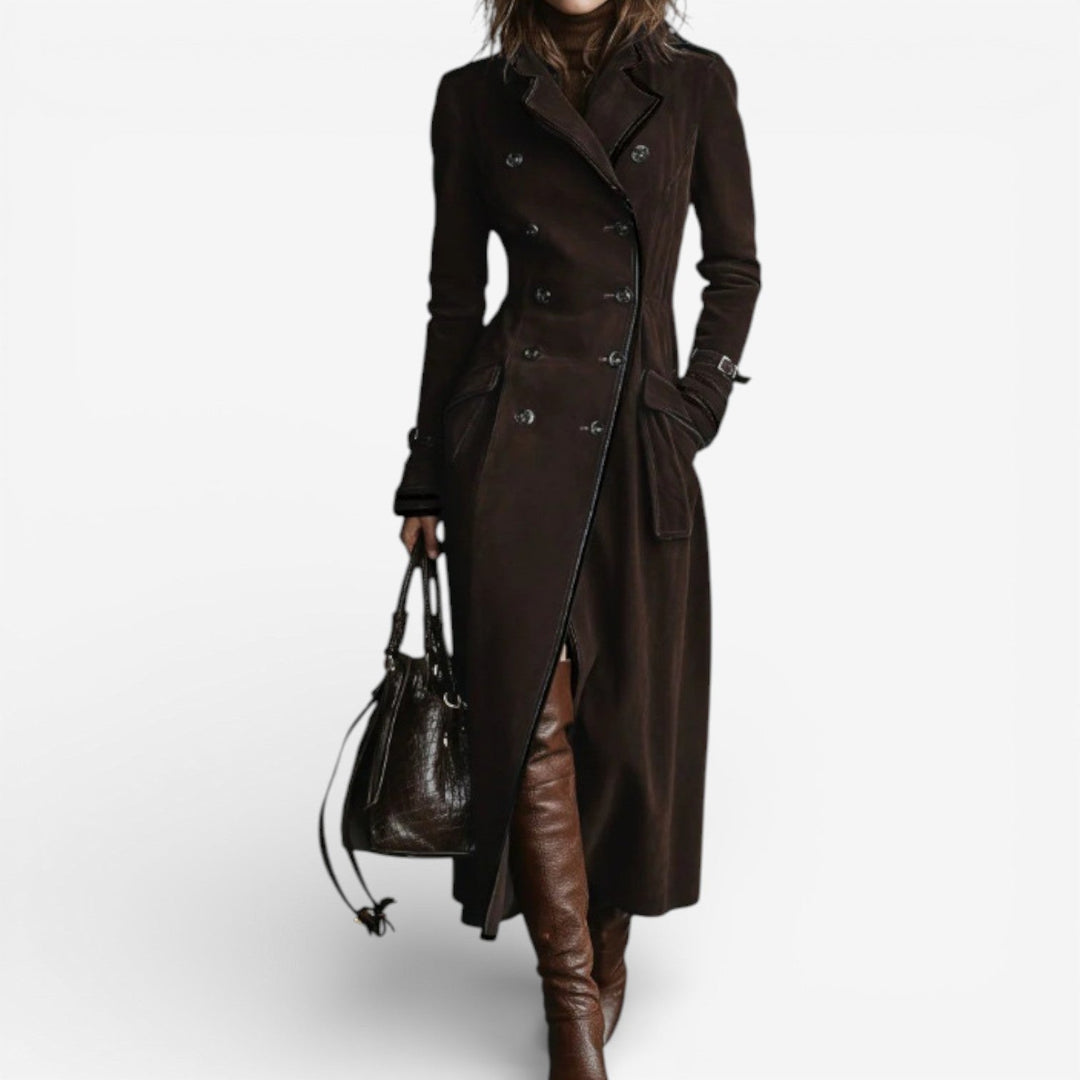 Michela | Cappotto Lungo Effetto Scamosciato Doppiopetto