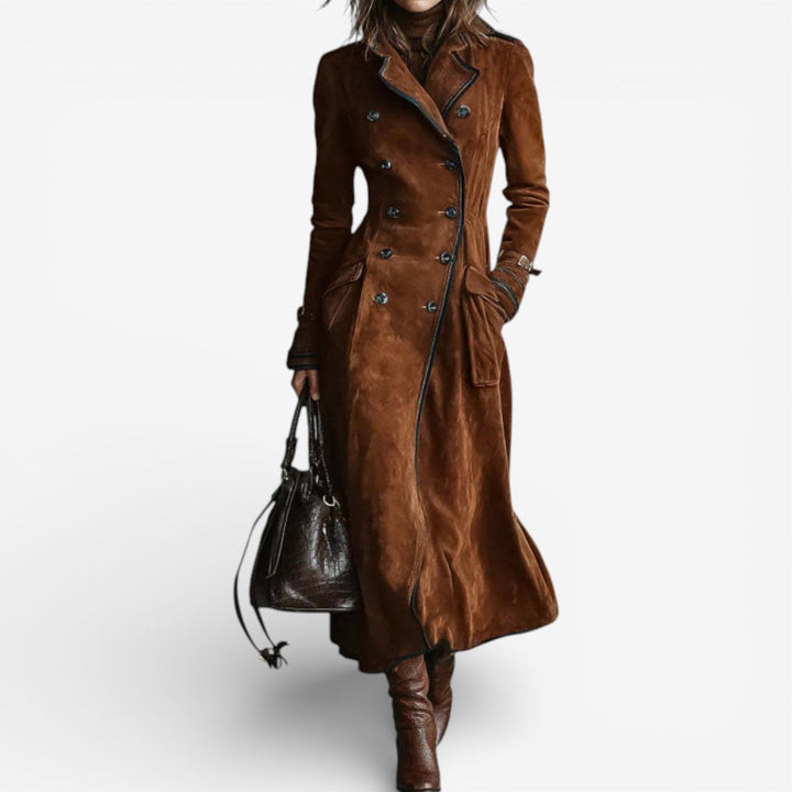 Michela | Cappotto Lungo Effetto Scamosciato Doppiopetto