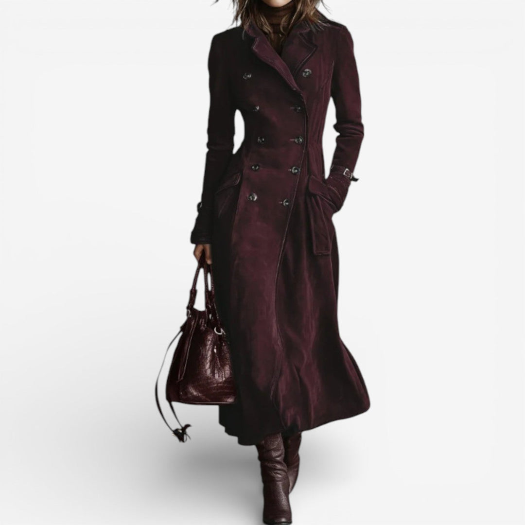 Michela | Cappotto Lungo Effetto Scamosciato Doppiopetto
