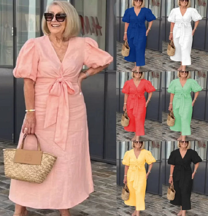 LYNORA | Elegante Abito Midi con Scollo a V