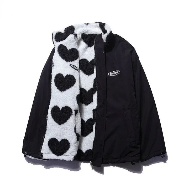 Ottavia | Giacca Teddy Reversibile con Motivo a Cuori