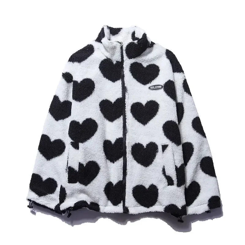 Ottavia | Giacca Teddy Reversibile con Motivo a Cuori