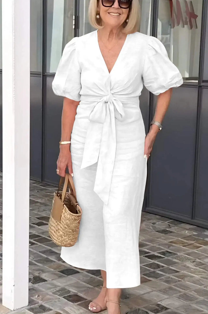 LYNORA | Elegante Abito Midi con Scollo a V