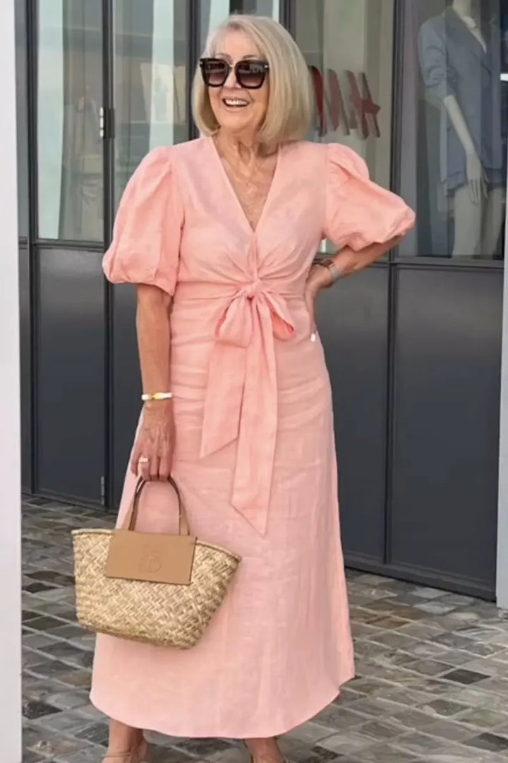 LYNORA | Elegante Abito Midi con Scollo a V