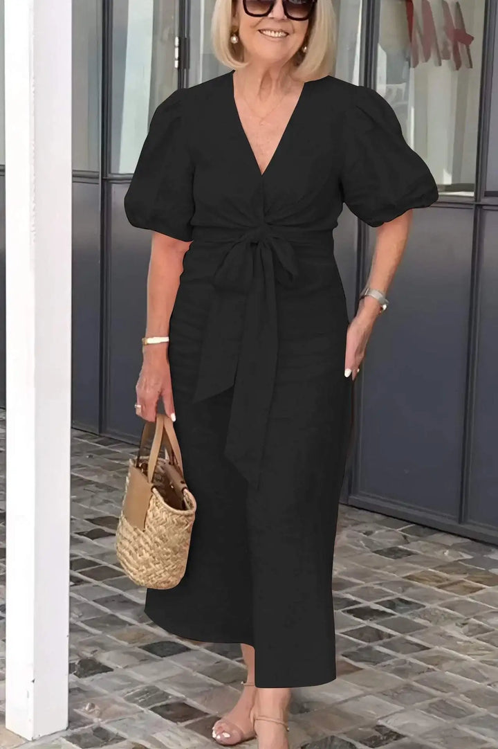 LYNORA | Elegante Abito Midi con Scollo a V