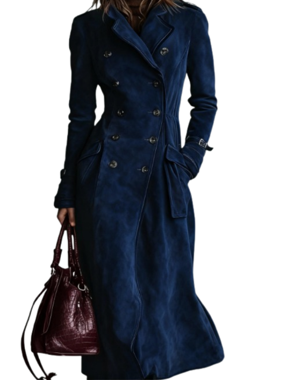 Michela | Cappotto Lungo Effetto Scamosciato Doppiopetto