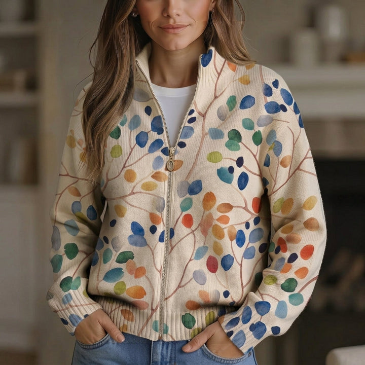 Anja | Cardigan con design di foglie multicolori