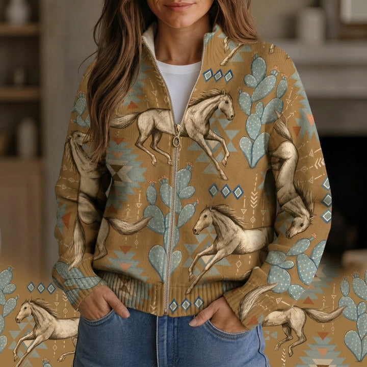 Brigitte | Cardigan con design di cavalli e cactus