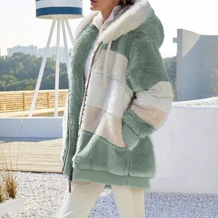 Serena | Giacca Teddy Color Block con Cappuccio e Zip