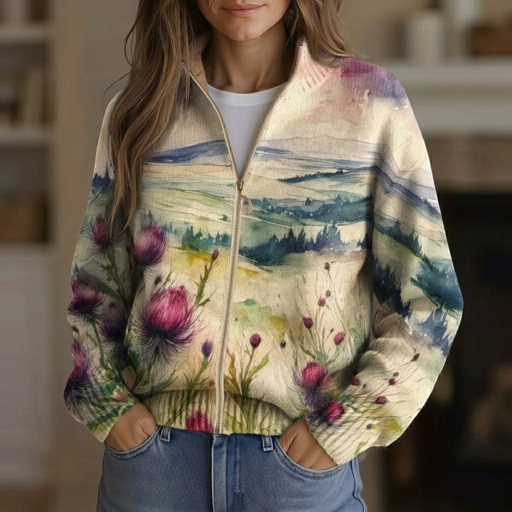 Heike | Cardigan con design di cardo e paesaggio