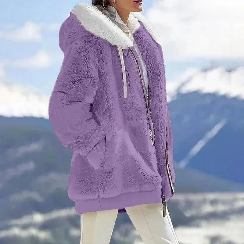Serena | Giacca Teddy Color Block con Cappuccio e Zip