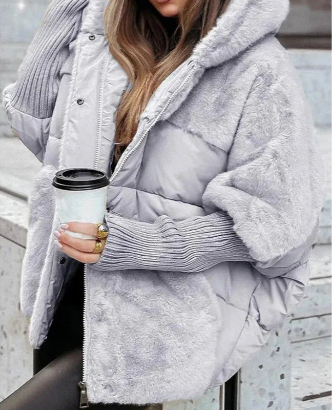 Noemi | Giacca Teddy con Inserti Imbottiti e Cappuccio